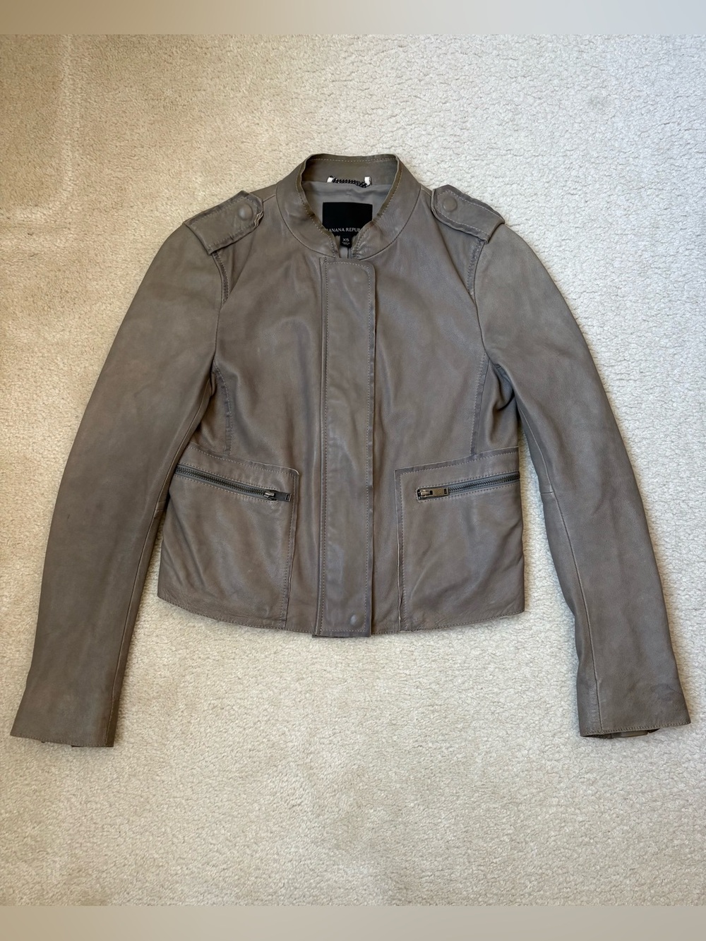 Banana Republic grey lambskin leather moto jacket sz XS western military utility